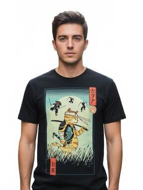 T-Shirt / Samurai Cat / Threadless / Vincent Trinidad / Black / Small